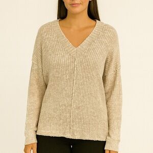 Caslon Sweater V-Neck Ribbed Knit Oversized Long Sleeve Pullover Stretch